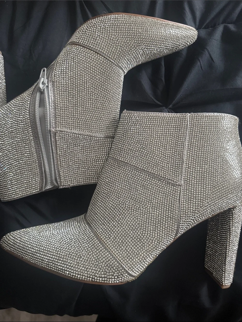 Steve Madden Silver Crystal Pointed Toe Ankle Booties